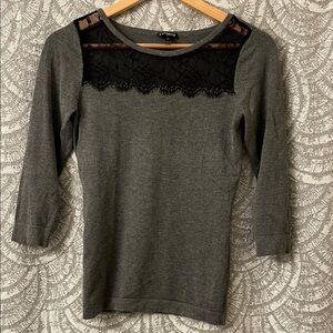 Charcoal Gray With Black Lace Detail Top
